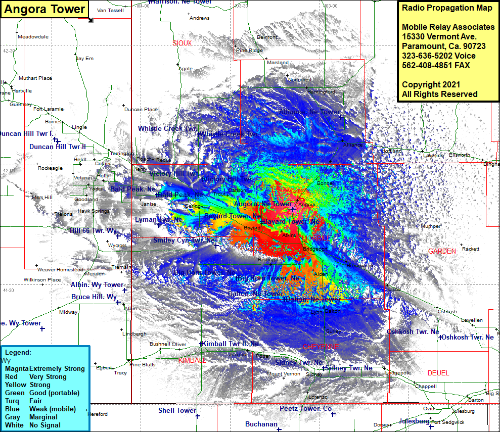 heat map radio coverage Angora Tower